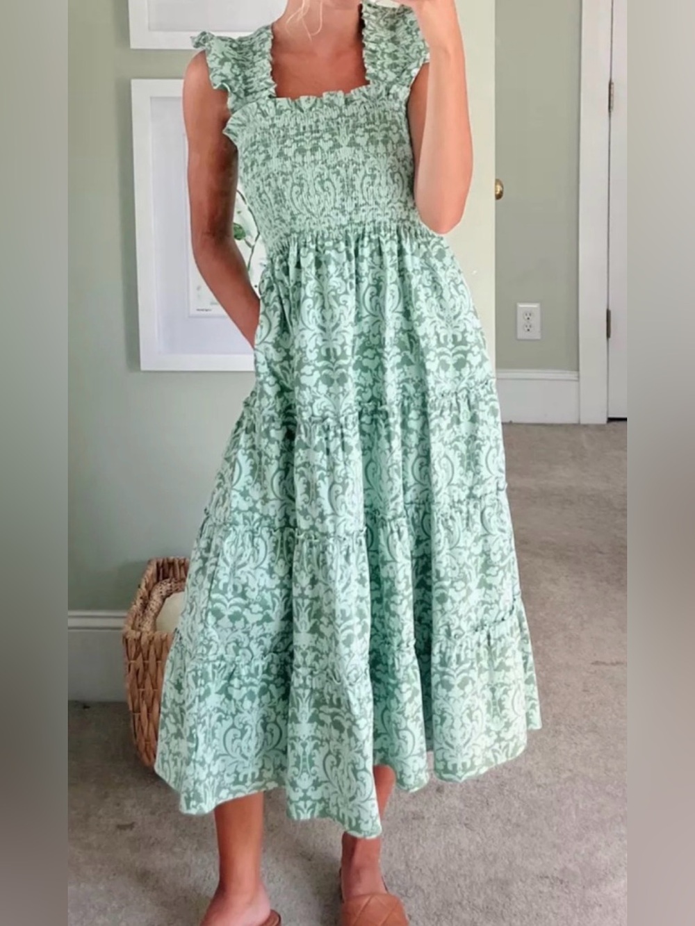 Hill House Home The Ellie Nap Dress in Green Jacquard Medium